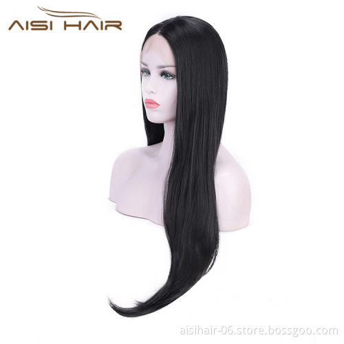 Aisi Hair Heat Resistant Synthetic Fiber Lace Front Long Straight Wig Natural Black Lace Front Soft Straight Long Wigs for Women